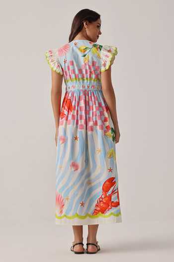 Shop_NOIB_Multi Color Poplin V-neck Estella Printed Maxi Dress _at_Aza_Fashions