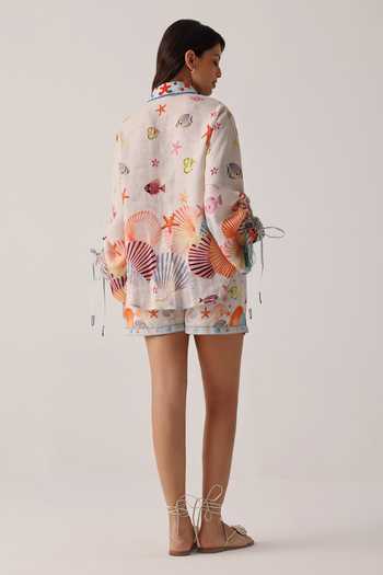 Shop_NOIB_White Linen Embroidery Collared Thais Placement Printed Shirt _at_Aza_Fashions