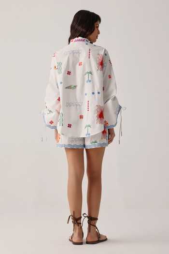 Shop_NOIB_White Poplin Embroidery Collared Thais Shirt _at_Aza_Fashions