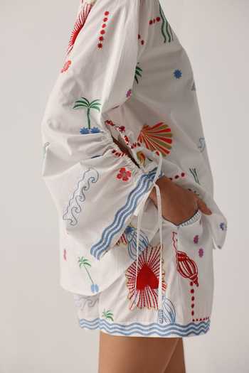 Buy_NOIB_White Poplin Embroidery Collared Thais Shirt _Online_at_Aza_Fashions