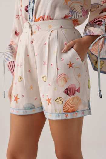 Shop_NOIB_Off White Linen Mia Placement Print Shorts _Online_at_Aza_Fashions
