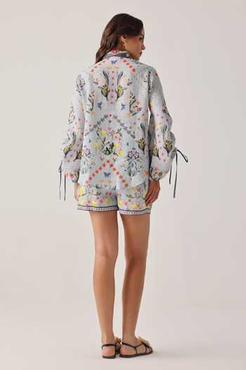 Shop_NOIB_Blue Linen Mia Floral Print Shorts _at_Aza_Fashions