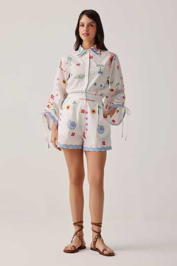 Shop_NOIB_White Poplin Embroidery Mia Floral Shorts _Online_at_Aza_Fashions
