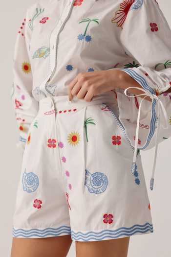 NOIB_White Poplin Embroidery Mia Floral Shorts _at_Aza_Fashions