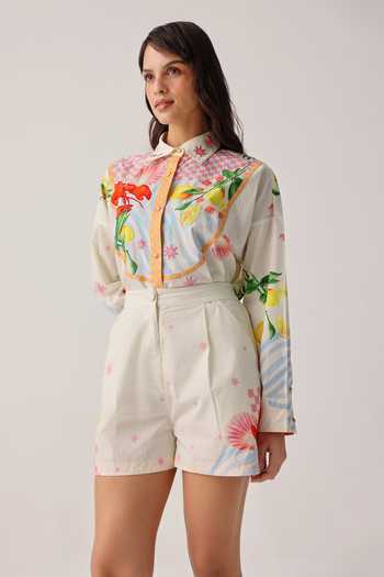 Buy_NOIB_Multi Color Poplin Collared Hand Embroidered Shirt _at_Aza_Fashions