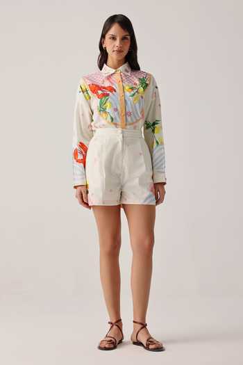 NOIB_Multi Color Poplin Collared Hand Embroidered Shirt _at_Aza_Fashions