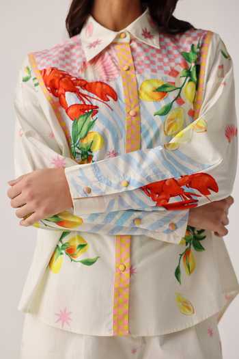 Buy_NOIB_Multi Color Poplin Collared Hand Embroidered Shirt 