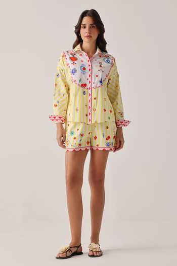 NOIB_Yellow Poplin Mia Printed Shorts _Online_at_Aza_Fashions