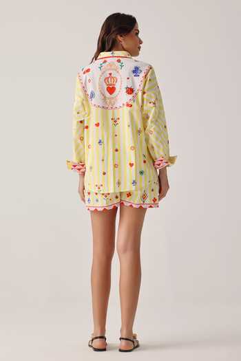 Shop_NOIB_Yellow Poplin Mia Printed Shorts _at_Aza_Fashions