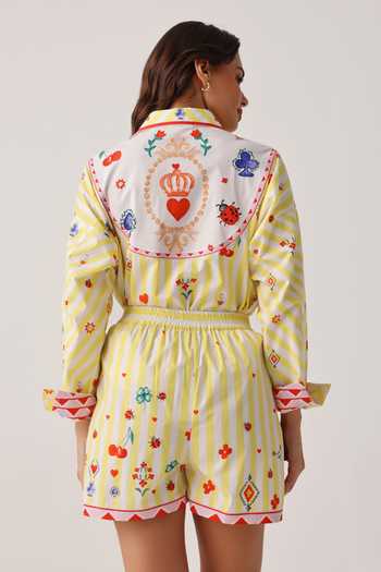 Shop_NOIB_Yellow Poplin Mia Printed Shorts _Online_at_Aza_Fashions