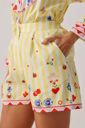 NOIB_Yellow Poplin Mia Printed Shorts _at_Aza_Fashions