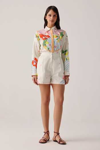 Buy_NOIB_Off White Poplin Mia Printed Shorts _at_Aza_Fashions