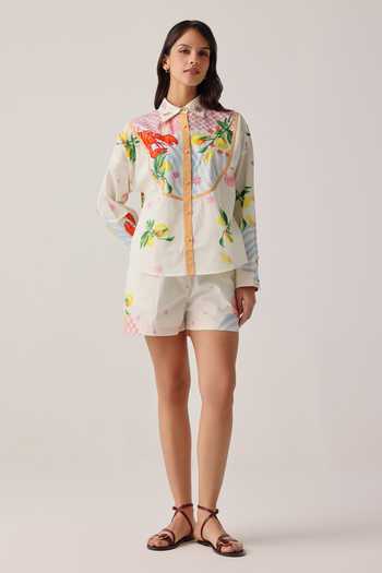 Shop_NOIB_Off White Poplin Mia Printed Shorts _Online_at_Aza_Fashions