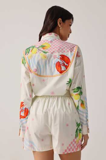 NOIB_Off White Poplin Mia Printed Shorts _at_Aza_Fashions