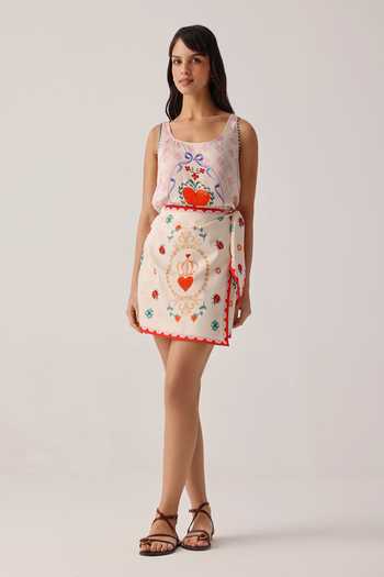 NOIB_Pink Satin, Modal Scoop Neck Toni Sleeveless Printed Tank Top _Online_at_Aza_Fashions