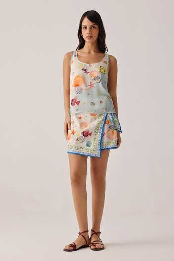 Buy_NOIB_Multi Color Cotton Satin Wrap Me Round Printed Skirt _at_Aza_Fashions