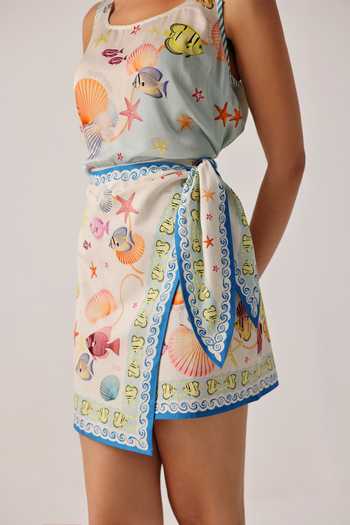 Buy_NOIB_Multi Color Cotton Satin Wrap Me Round Printed Skirt _Online_at_Aza_Fashions