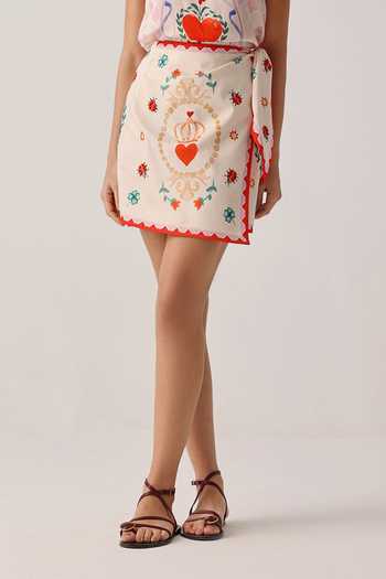 NOIB_Ivory Cotton Satin Wrap Me Round Printed Skirt _Online_at_Aza_Fashions