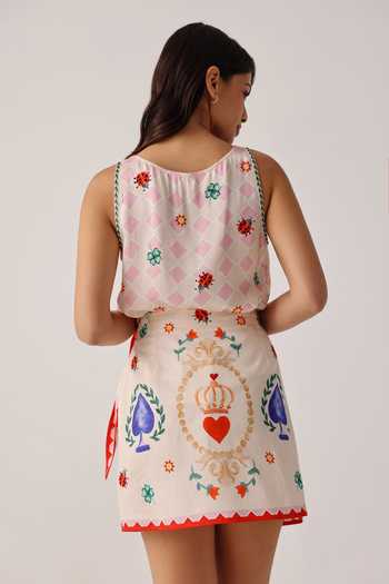 Shop_NOIB_Ivory Cotton Satin Wrap Me Round Printed Skirt _at_Aza_Fashions