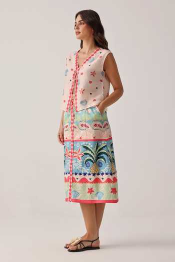 NOIB_Multi Color Cotton Satin Kaia Skirt _Online_at_Aza_Fashions