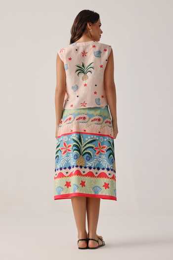Shop_NOIB_Multi Color Cotton Satin Kaia Skirt _at_Aza_Fashions