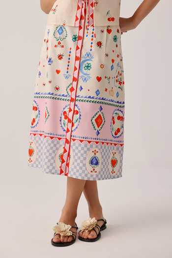 NOIB_Multi Color Cotton Satin Kaia Printed Midi Skirt _Online_at_Aza_Fashions