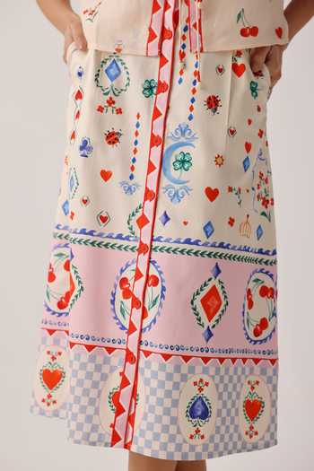 Buy_NOIB_Multi Color Cotton Satin Kaia Printed Midi Skirt _Online_at_Aza_Fashions