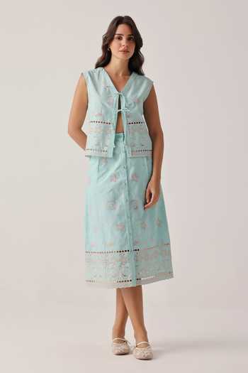 Buy_NOIB_Blue Poplin Embroidery Kaia Hand Skirt _at_Aza_Fashions
