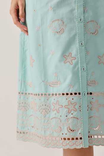 Buy_NOIB_Blue Poplin Embroidery Kaia Hand Skirt _Online_at_Aza_Fashions