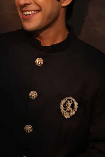 Shop_Cosa Nostraa_Gold Veer Hanuman Brooch _at_Aza_Fashions