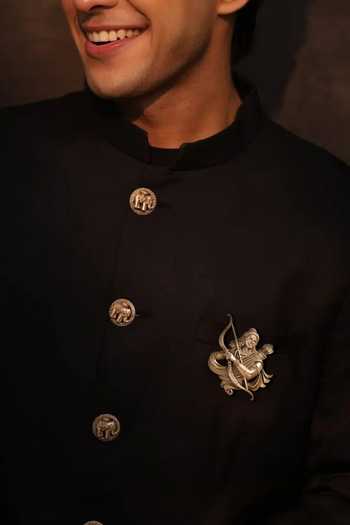 Shop_Cosa Nostraa_Gold Gemstones Veer Shri Ram Brooch _at_Aza_Fashions