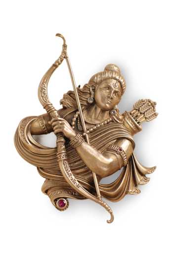 Shop_Cosa Nostraa_Gold Gemstones Veer Shri Ram Brooch _Online_at_Aza_Fashions