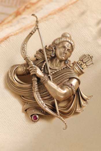 Buy_Cosa Nostraa_Gold Gemstones Veer Shri Ram Brooch _at_Aza_Fashions