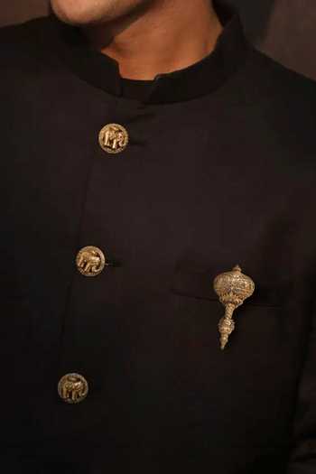 Shop_Cosa Nostraa_Gold Stones Hanuman Gada Brooch _at_Aza_Fashions