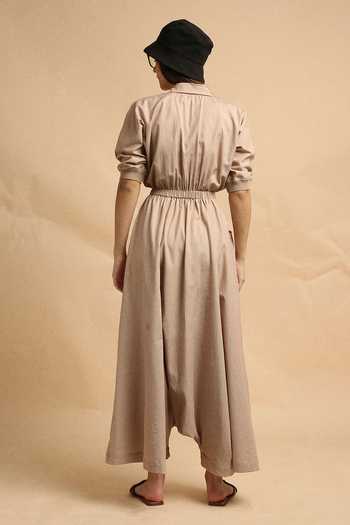 Shop_MATI_Beige Sand Collar Sphara Cotton Jumpsuit _at_Aza_Fashions