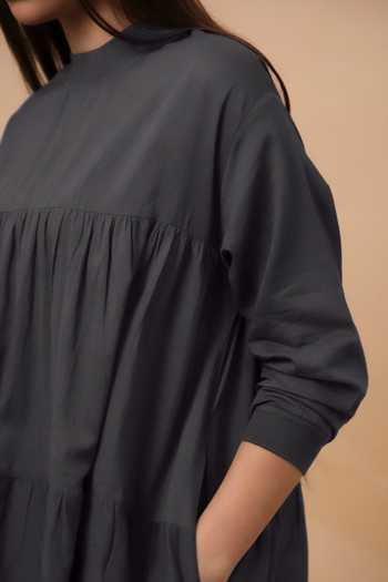 Buy_MATI_Grey Cotton Mul Rib Vena Tunic And Pant Co-ord Set _Online_at_Aza_Fashions