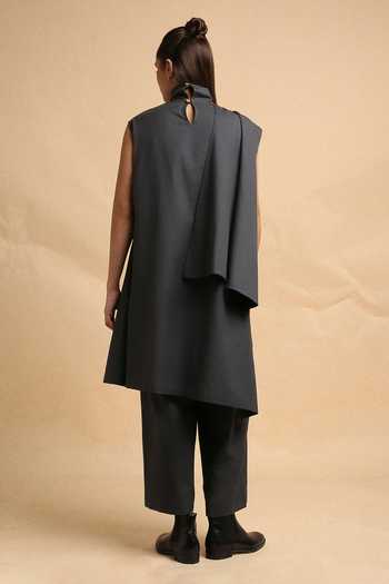 Shop_MATI_Grey Cotton Turtle Neck Ash Toga Top And Pant Co-ord Set _at_Aza_Fashions