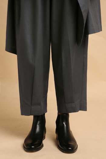 MATI_Grey Cotton Turtle Neck Ash Toga Top And Pant Co-ord Set _Online_at_Aza_Fashions