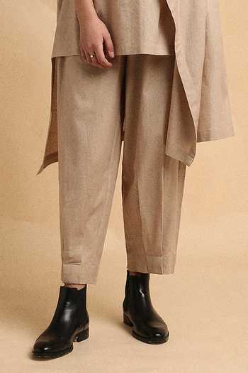 MATI_Beige Cotton Turtle Neck Sand Toga Top And Pant Co-ord Set _Online_at_Aza_Fashions