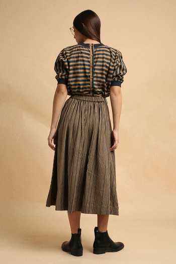 Shop_MATI_Brown Cotton Round Neck Medium Striped New Sphara Crop Top _at_Aza_Fashions
