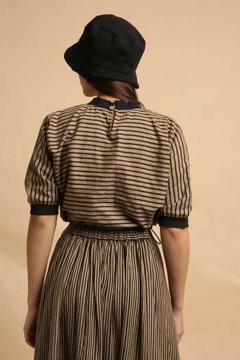 Shop_MATI_Brown Cotton Crew Neck Thin Striped New Sphara Crop Top _at_Aza_Fashions