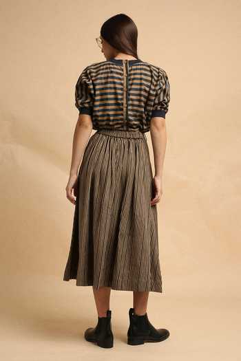 Shop_MATI_Brown Cotton Round Neck Striped New Sphara Crop Top And Skirt Co-ord Set _at_Aza_Fashions