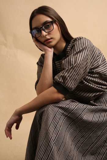 Shop_MATI_Grey Cotton Round Neck Thin Striped New Sphara Crop Top And Skirt Set _Online_at_Aza_Fashions