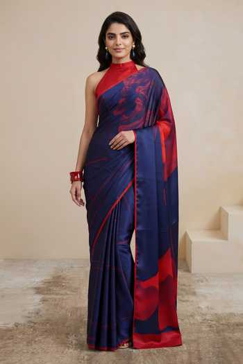 Buy_Satya Paul_Red Georgette, Satin Nightly Hymn Printed Saree _at_Aza_Fashions