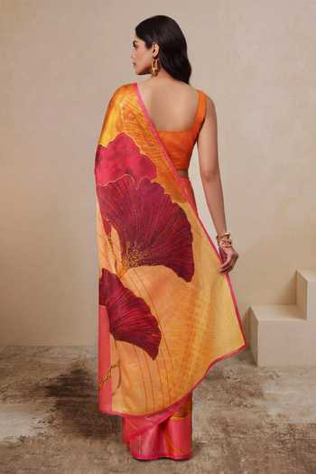 Shop_Satya Paul_Pink Silk, Georgette, Satin String Harmony Printed Saree _at_Aza_Fashions