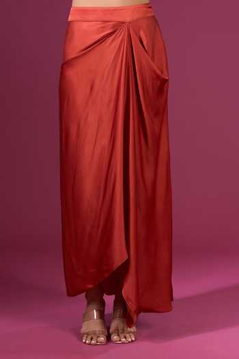 Prisho_Orange Sequins, Beads, Mirrors V-neck Embroidered Long Cape Skirt Set _Online