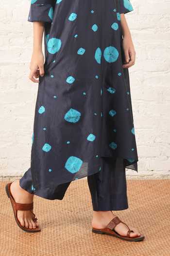 Shop_Myoho_Blue Chanderi Embroidery Bandhani Pattern Kurta And Pant Set _Online_at_Aza_Fashions