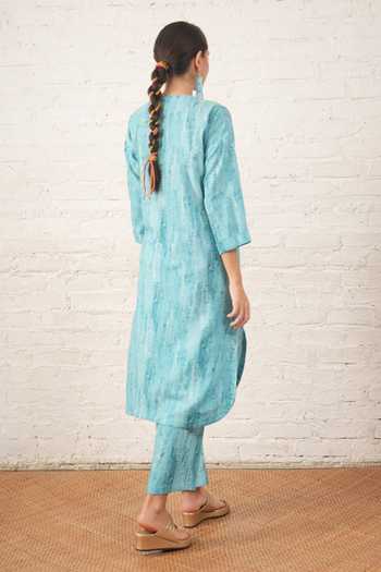 Shop_Myoho_Blue Cotton, Linen Printed Kurta And Pant Set _at_Aza_Fashions
