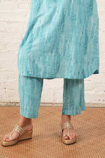 Shop_Myoho_Blue Cotton, Linen Printed Kurta And Pant Set _Online_at_Aza_Fashions