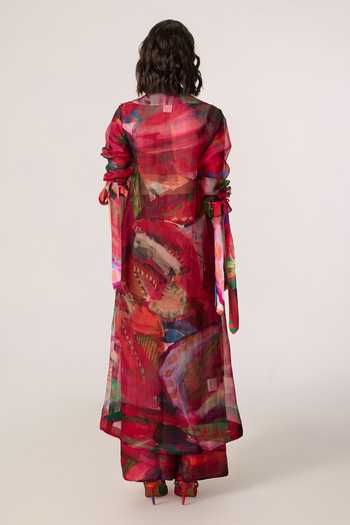 Shop_Saaksha & Kinni_Pink Jersey Boat Neck Zavi Printed Blouse _at_Aza_Fashions